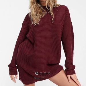 Missguided knitted sweater dress in burgundy